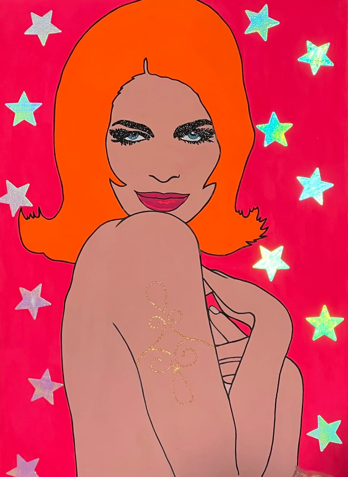 Pop art — orange-haired figure on pink background